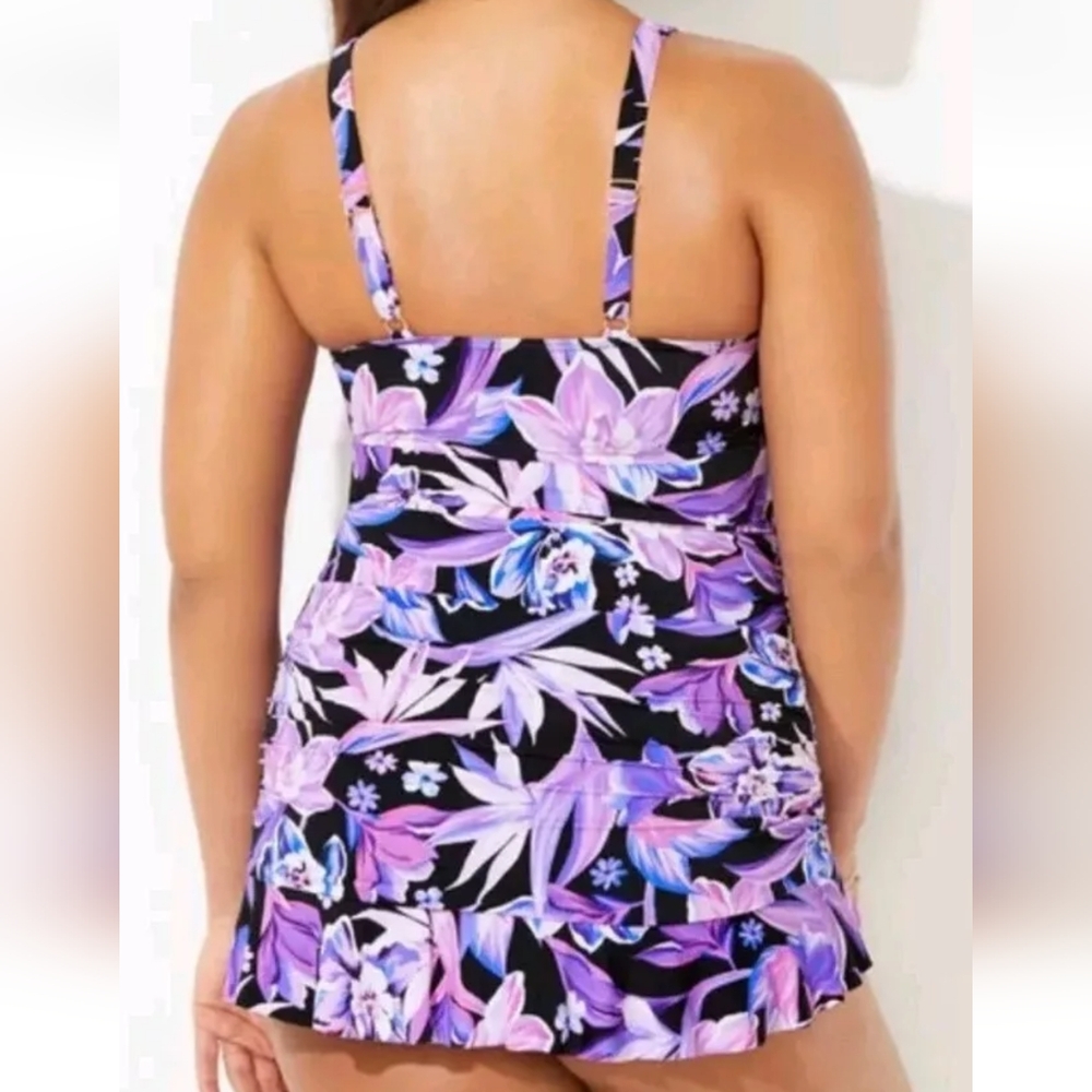 Swimsuits For All Swimdress Woman Plus 20W Underwire Tropical Floral Purple New - Picture 2 of 13